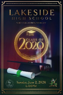 Virtual graduation announcement for Lakeside High School.